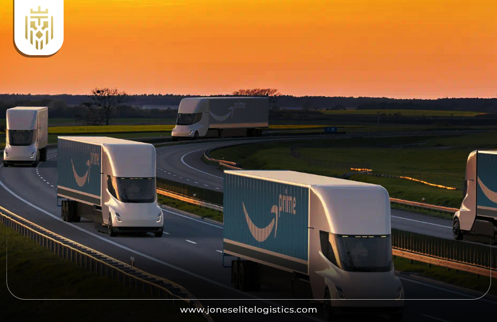 Image of EV trucks on highway with green surroundings | JEL