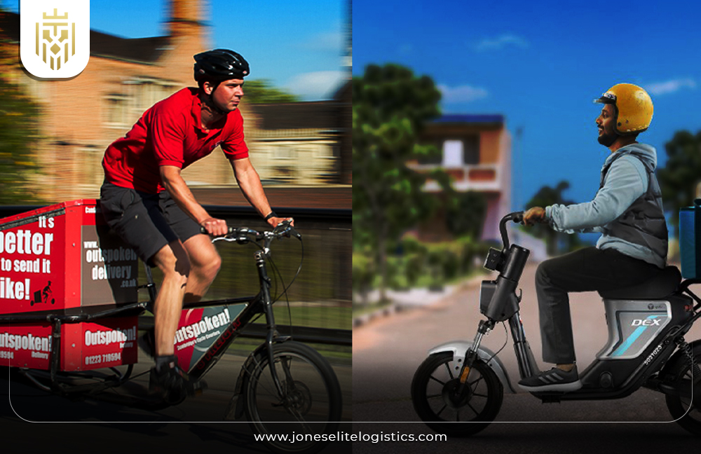 Image of cycles and EV bikes being used for delivery | JEL
